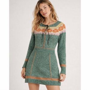 Free People Vintage Nordic Fair Isle Wool Blend Mini Sweater Dress
